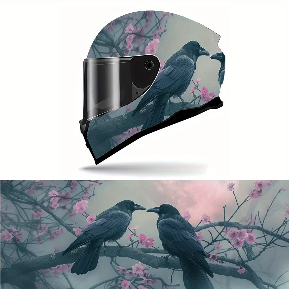 

Two Black Crows on Cherry Blossom Branches Print Full Helmet Wrap Sticker Motorcycle Helmet Racing Graphic Decal Vinyl Wrap Helm