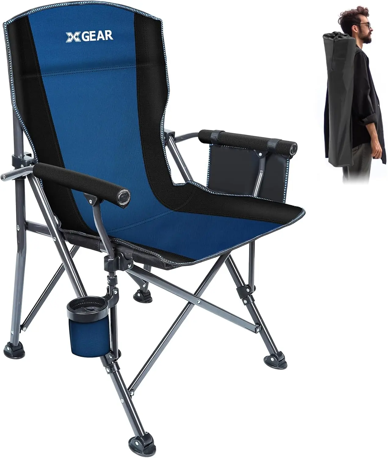 

Heavy-Duty Folding Camping Chair with Padded Armrest, Cup Holder, and Storage Pockets, Supports 400 lbs