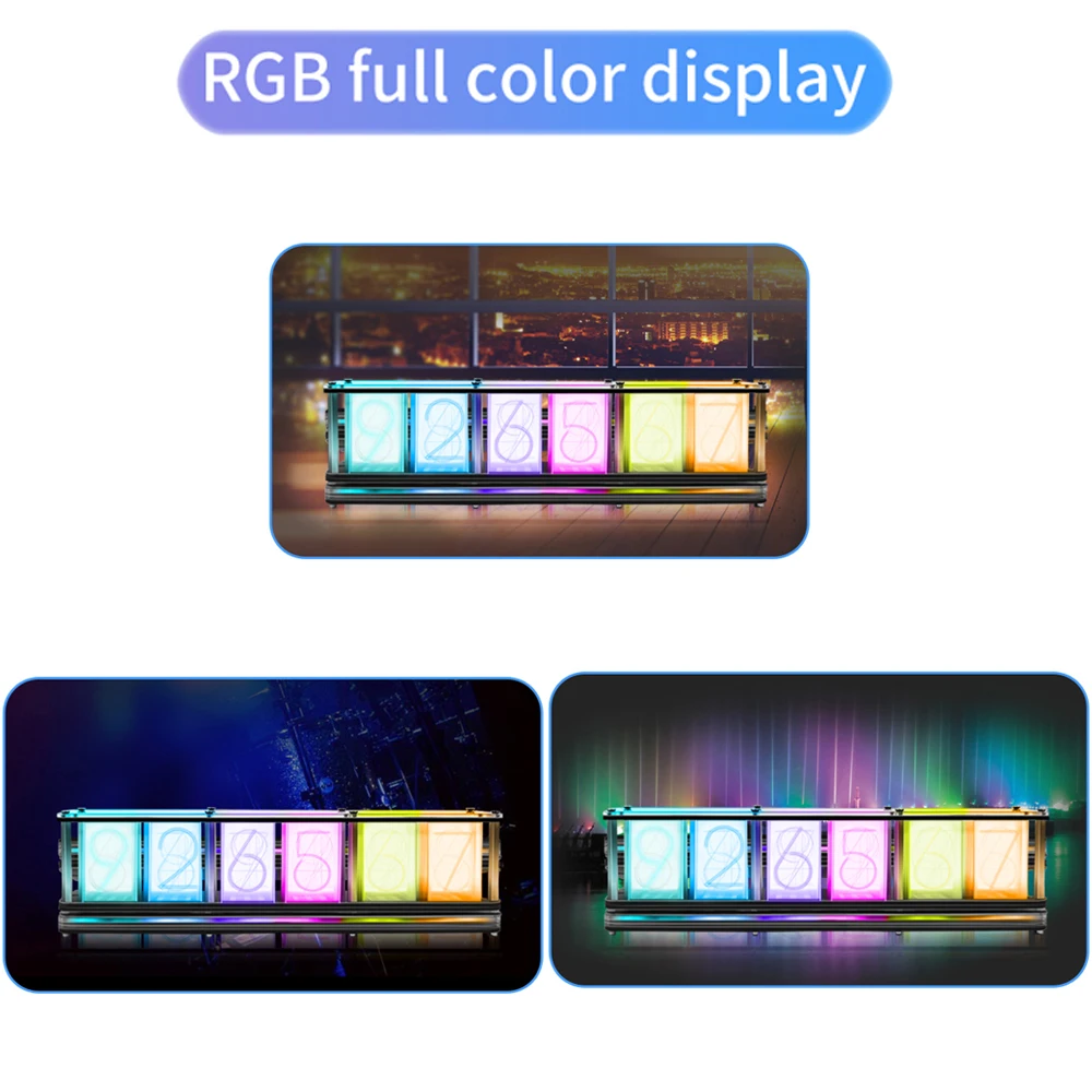 Full-Color RGB Glow Tube Clock DS3231 Electronic Desktop Clock Kit With LED Music Spectrum Function Home Decoration DIY Kit