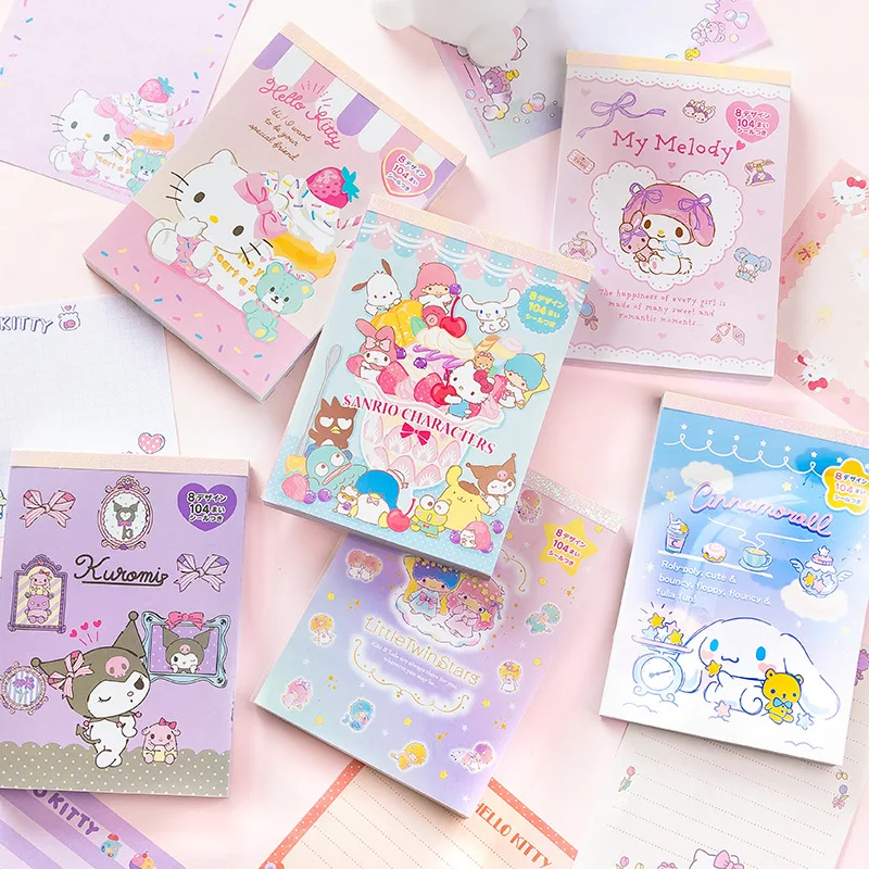 2024 Sanrio Memo Book Kawaii MyMelody Kuromi Cinnamoroll Korean Student New Cartoon Message Book Stickers