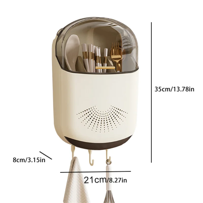 Boîte de Rangement Murale pour Couverts de Cuisine, Support avec Couvercle, Anti-Poussière, pour Cuillère et Baguettes