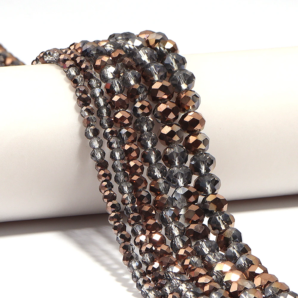 1 Strang 4 6 8mm Facettierte Kristallperlen Gold Grau Glas Lose Abstandsperlen für Schmuckherstellung DIY Armband Halskette Zubehör