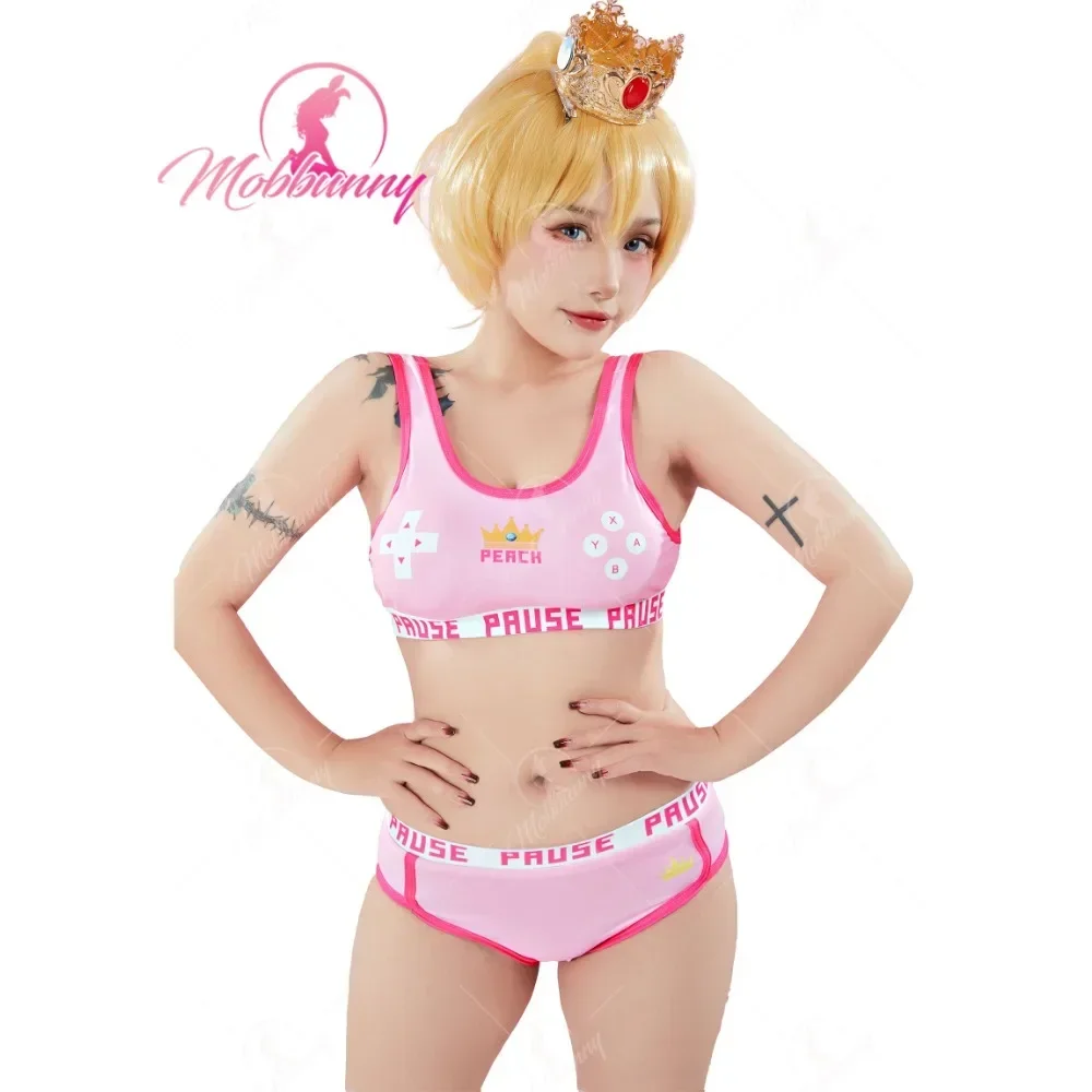 

CosplayMOBBUNNY Peach Derivative Sports Tank Top and Brief Yoga Outfits Sports loungewear Bralette Set Cosplay Costume