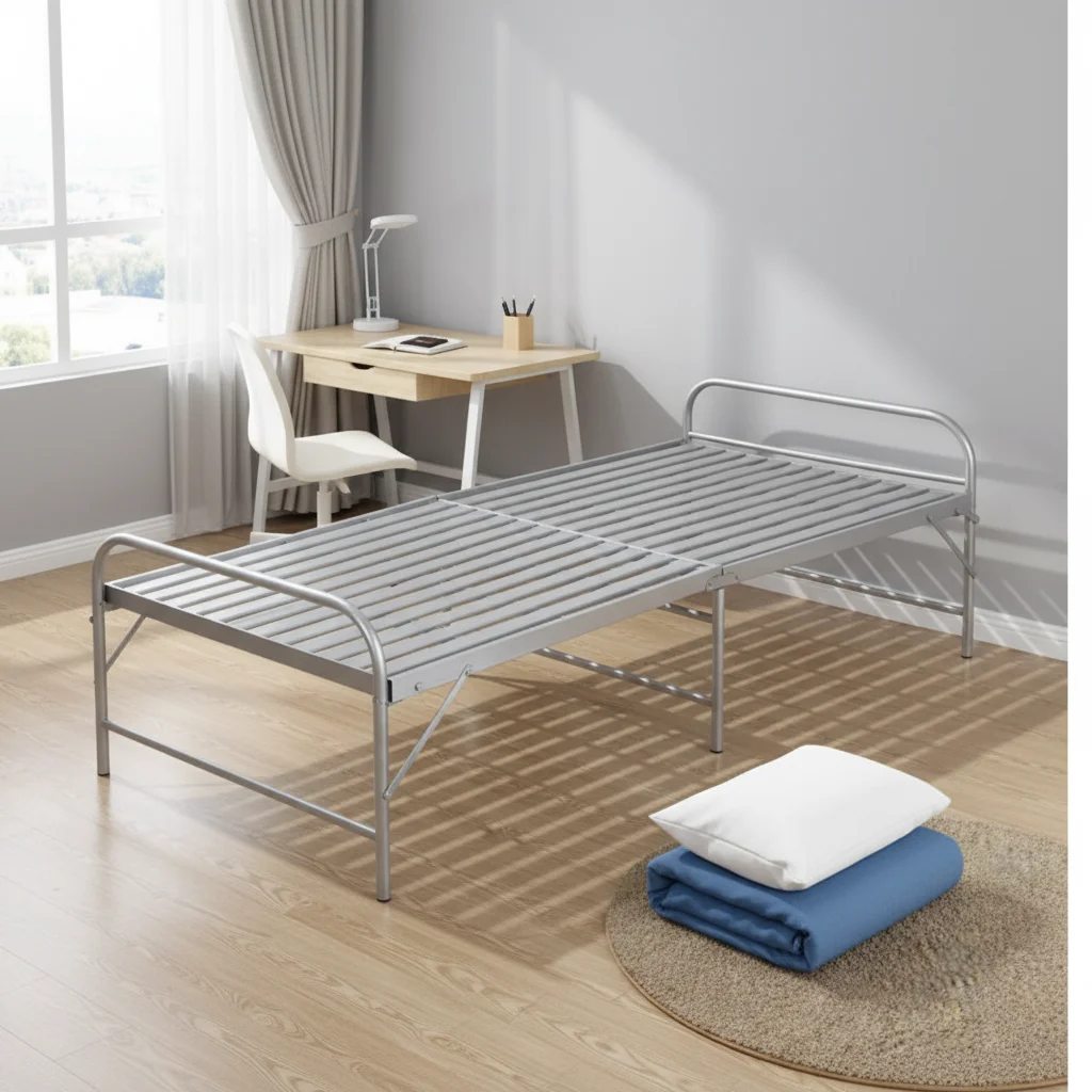 

Metal Foundation Folding Bed Wholesale Bedroom Furniture Steel Frame Metal Single Folding Bedpromote sales