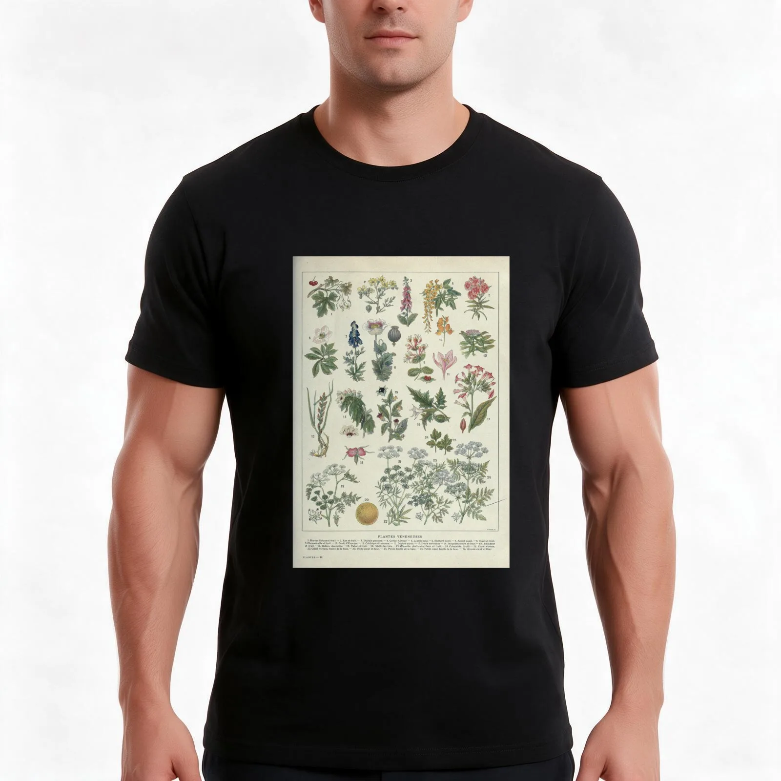 Poisonous plants, Plantes vénéneuses, Botanical illustration T-Shirt, Summer Casual Cotton Tee, Oversized Streetwear Tops