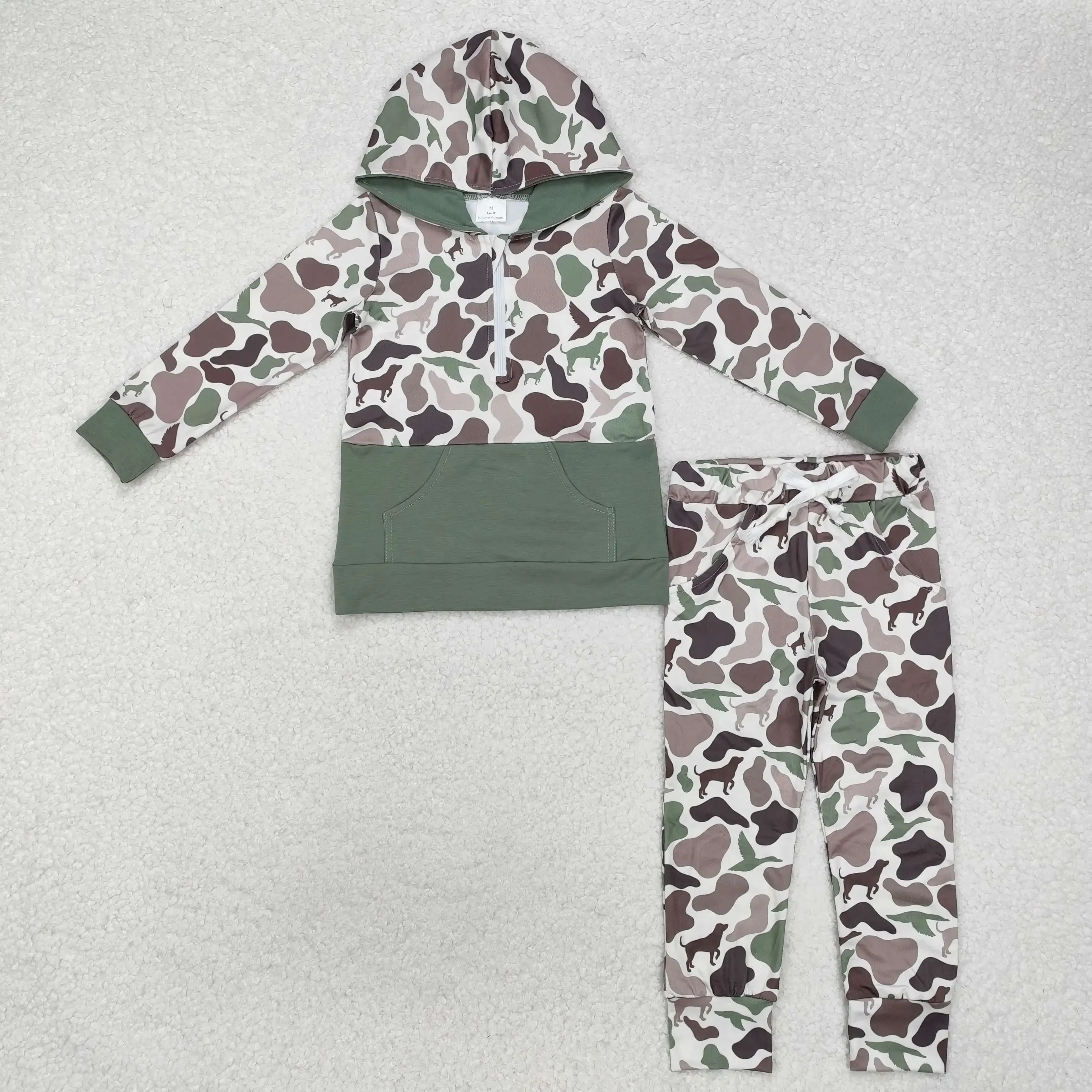 Hot Sale Kids Designer Clothes Baby Boys Hunting Dog Camo Hoodie Top Pants Sets Boutique Clothing Baby Rompers Girls Outfits