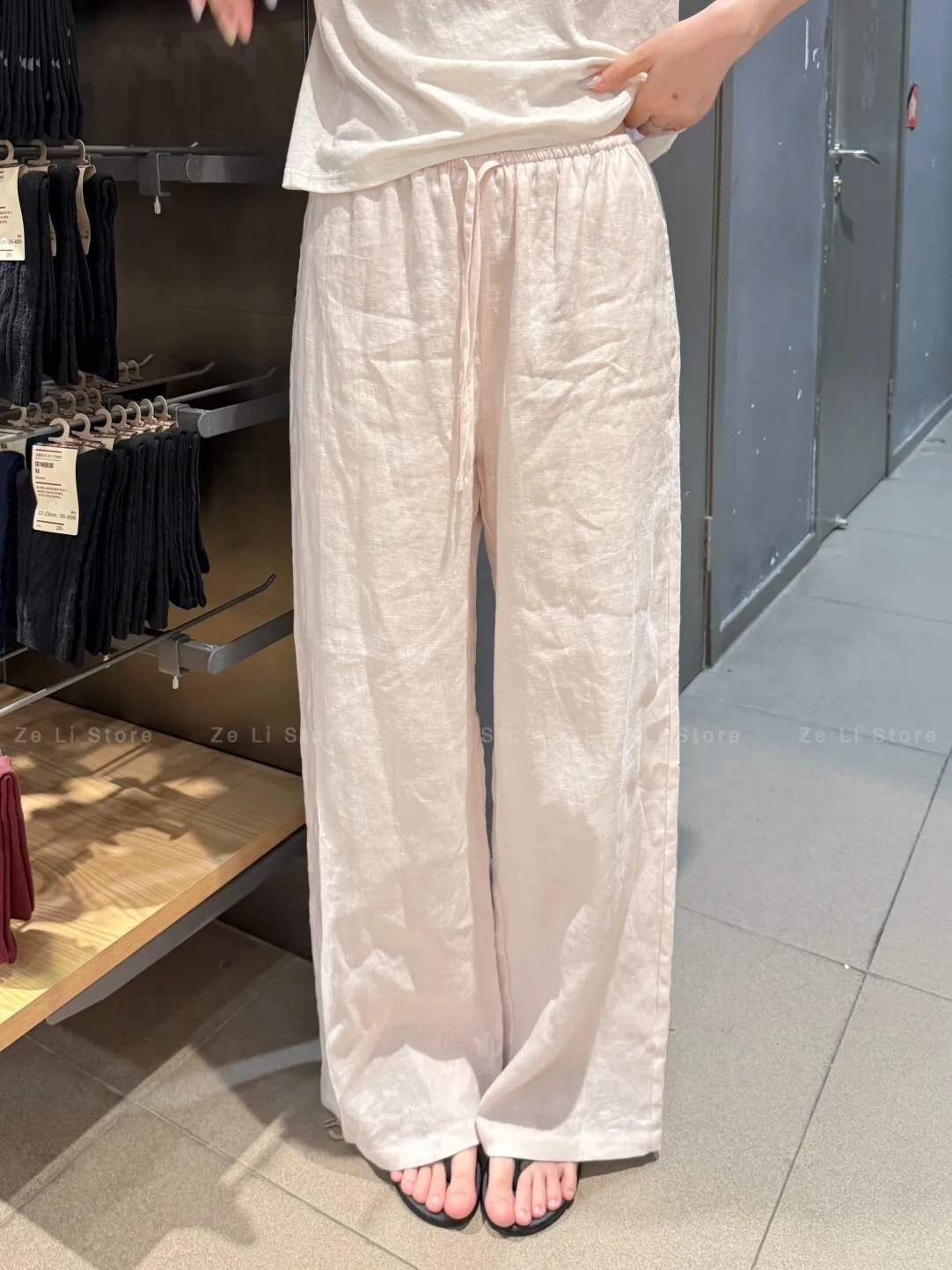 White Cotton Linen Wide Leg Pants Women Summer Thin High Waist Slimming Drape Straight Cut Loose Lazy Style Casual Trousers