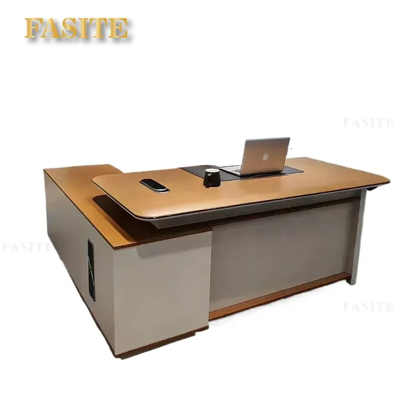 For Modern Office Boss Desk with Side Locker Single Staff Seat Business Computer Table Workstation Furniture Storage Cabinet