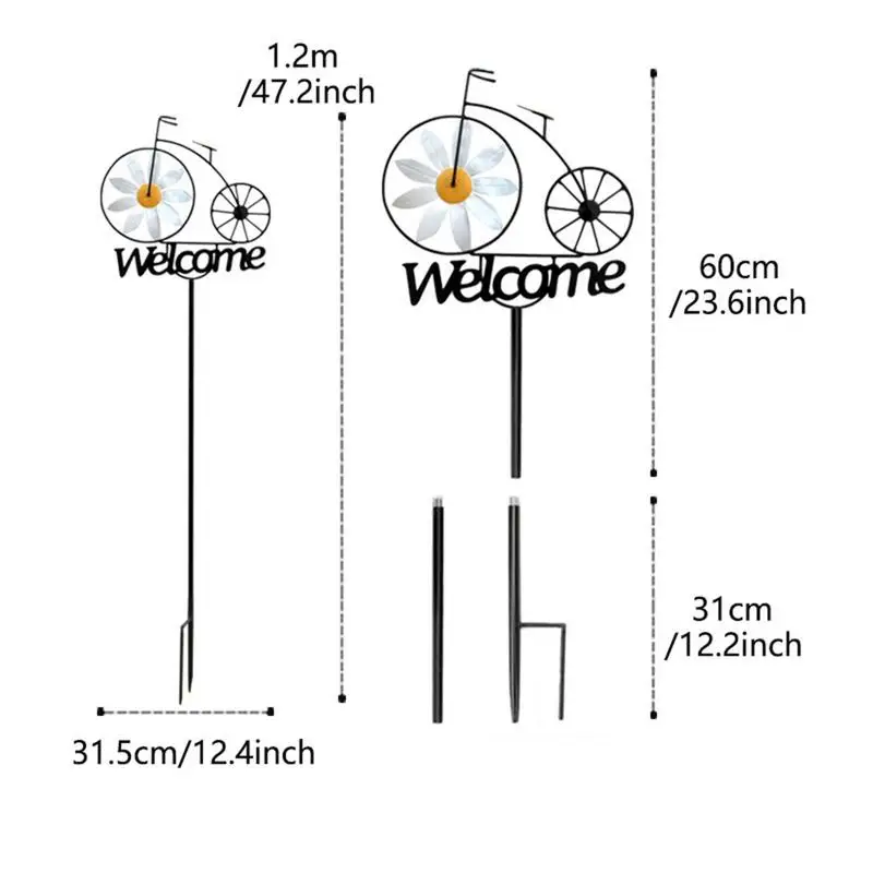 Molino de viento de girasol de hierro para exteriores, adorno creativo de estaca de bienvenida para jardín, Spinners de viento para bicicleta,