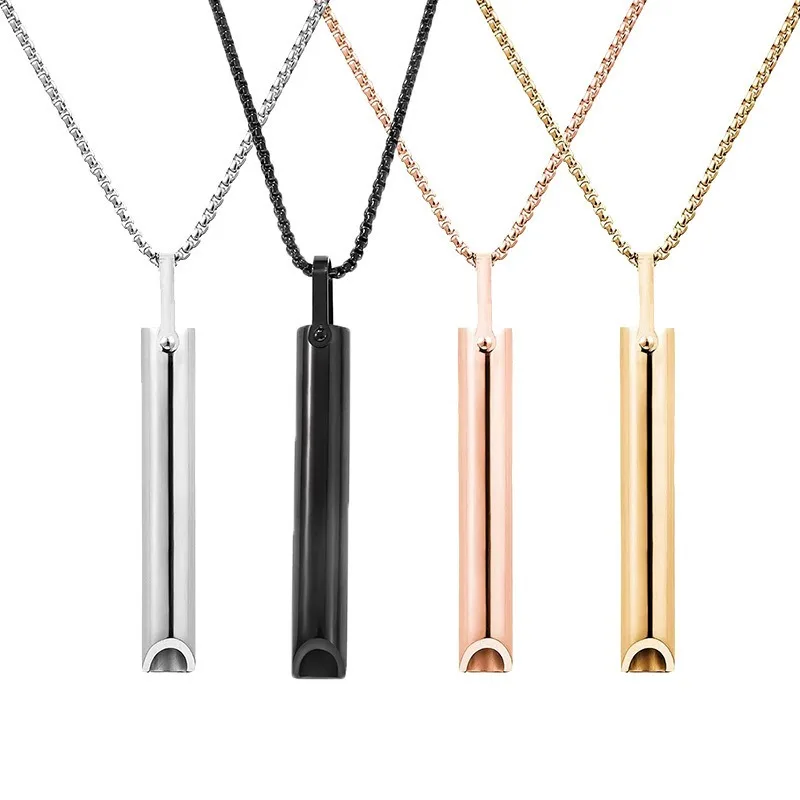 Stainless Steel Decompression Whistle Necklace for Meditation Mindfulness Regulating Breathing Relieving Stress Pendant Jewelry