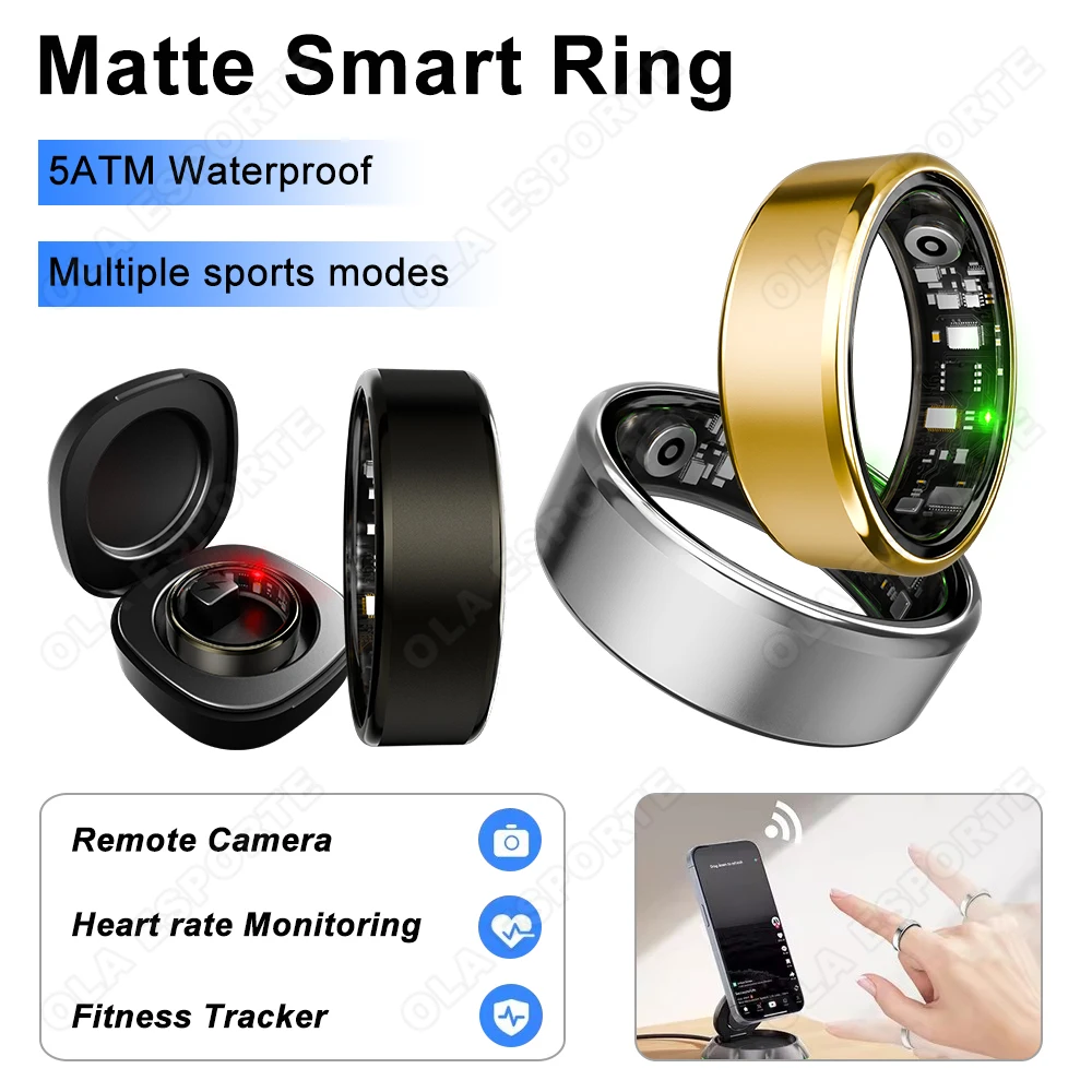 

Смарт-кольцо для мужчин и женщин с чехлом для зарядки, мониторинг сна, шагомер, фитнес-кольца, несколько спортивных режимов, водонепроницаемость 5 АТМ