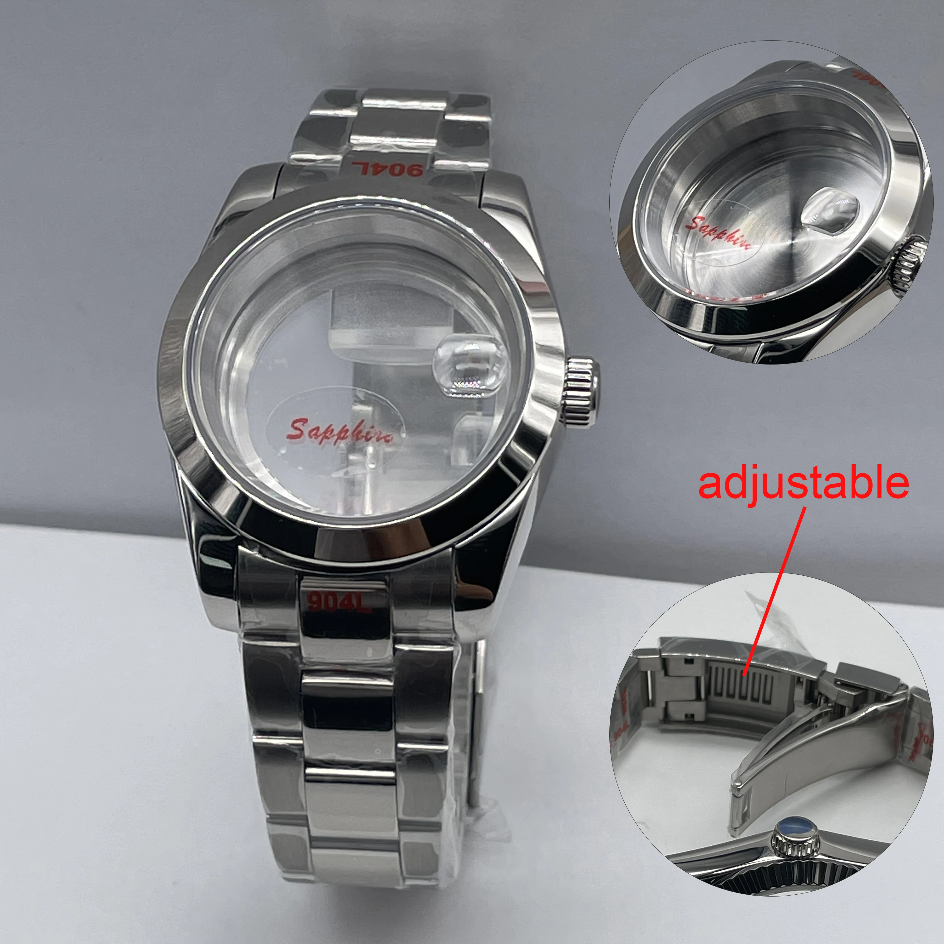 

40mm with date window Men Watch case Fit 28.5mm-29.3mm dial Solid 316L stainless steel Sapphire Glass NH35 NH36 NH34 movement