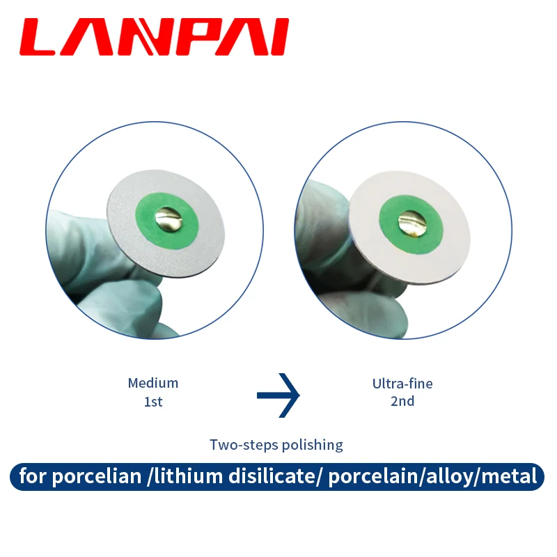 Lanpai 2*26mm Dental Lab gomma diamante lucidatura rettifica Kit cerlian Zirconia lucidatura testa materiale odontoiatria frese