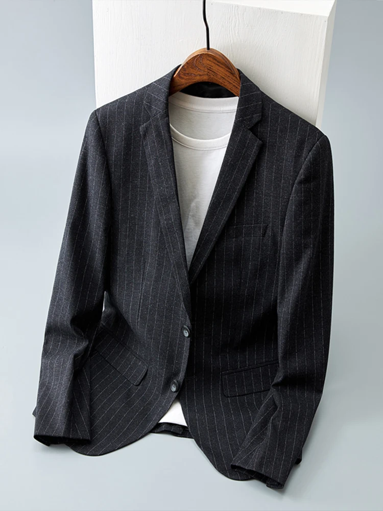 

Мужской приталенный пиджак в полоску, повседневный деловой стиль, корейский тренд, весна-осень, однобортный, верхняя одежда