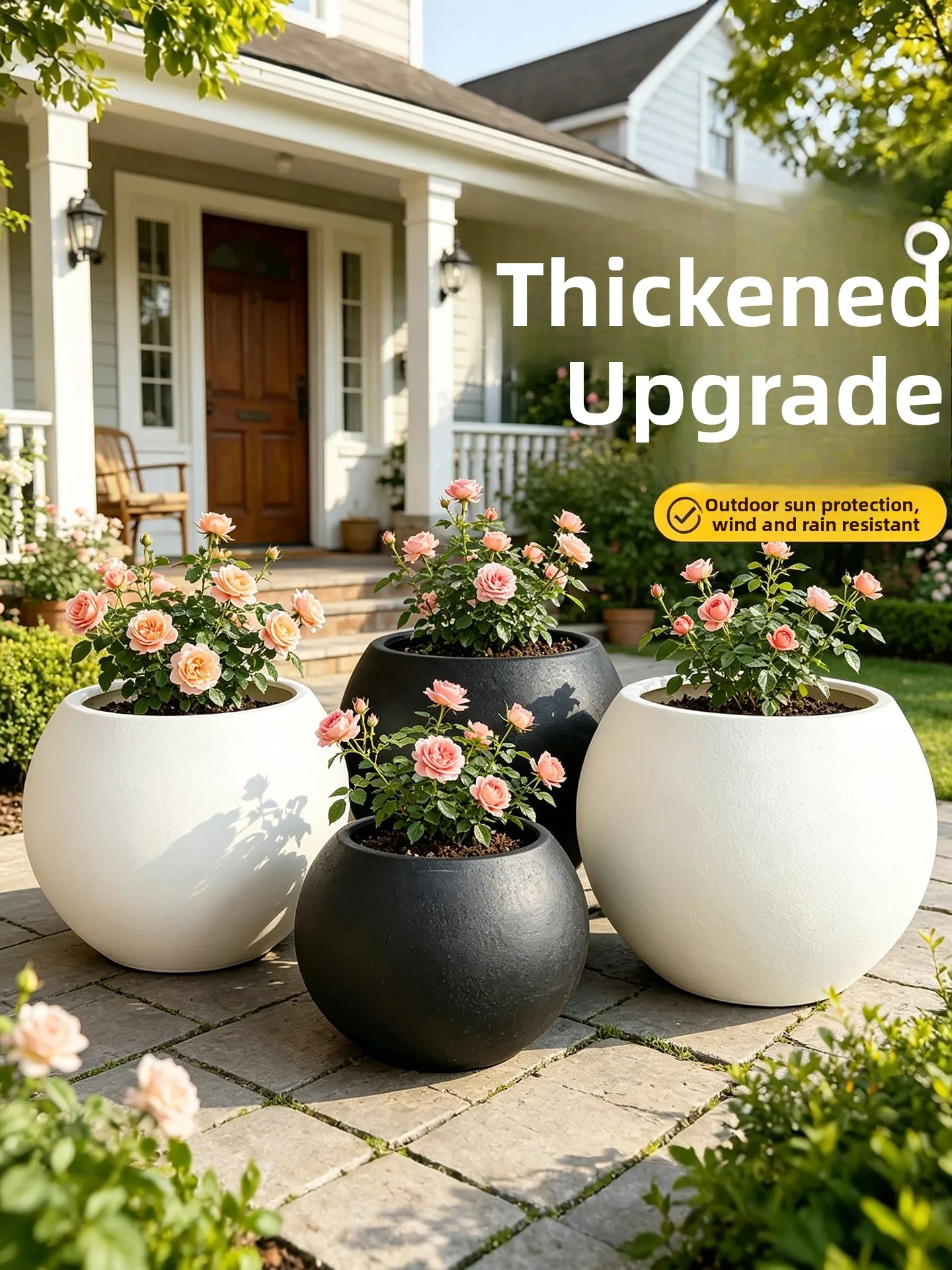 Thick Plastic Resin Flower Pot Large Size for Outdoor Courtyard Durability Wealth Tree Simple Style round Shape Standing