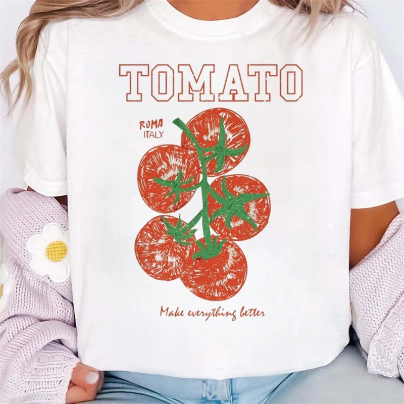 Organic Banana Print Pattern T-Shirt Casual O-Neck Regular Short Sleeved Cute Women's Street Top Popular Summer Vacation T-Shirt