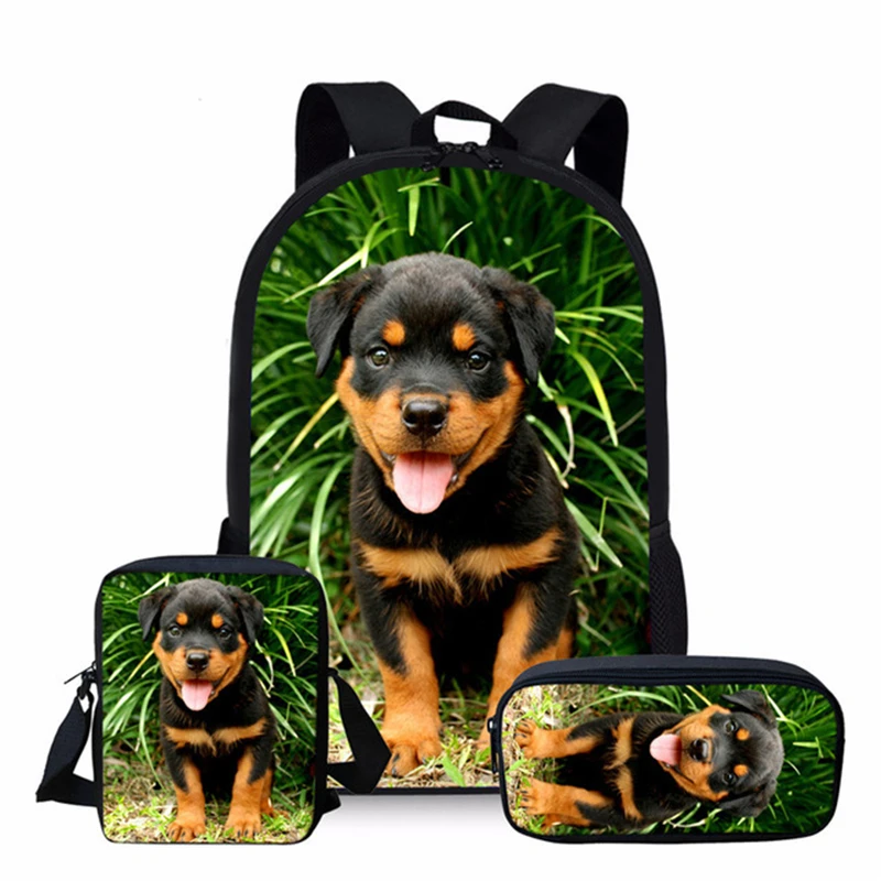 Sac à dos Cool Black Dog imprimé en 3D, cartable pour étudiant, sac à dos pour ordinateur portable, sac initié, étui à crayons, cadeau pour enfants, adolescents, 3 pièces par ensemble