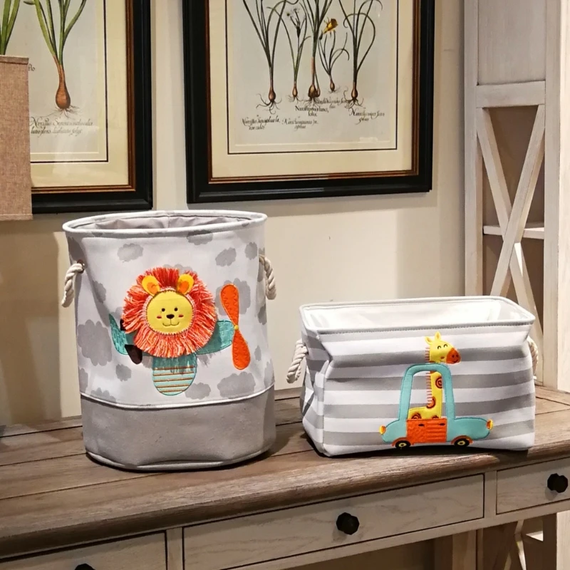 Lions Bucket Giraffe Basket Giỏ lưu trữ Canvas Giỏ lưu trữ Xô lưu trữ có tay cầm