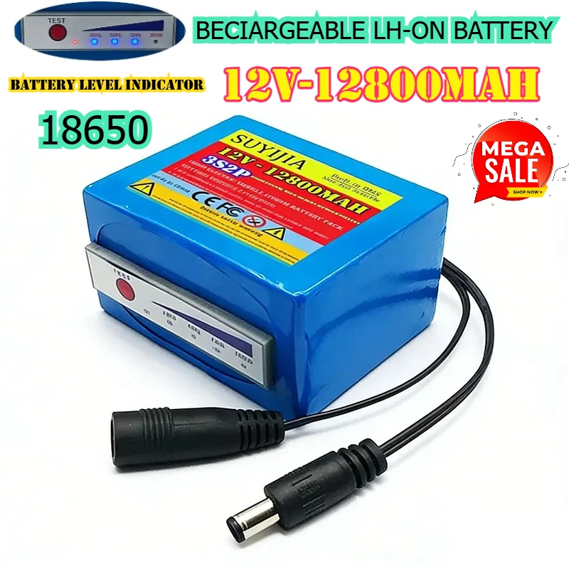 

11.1V/12.6V 18650 Lithium Battery 3S2P 12v 12800mAh Suitable for Fish Finder Underwater Fishing Camera Portable Indicator Source