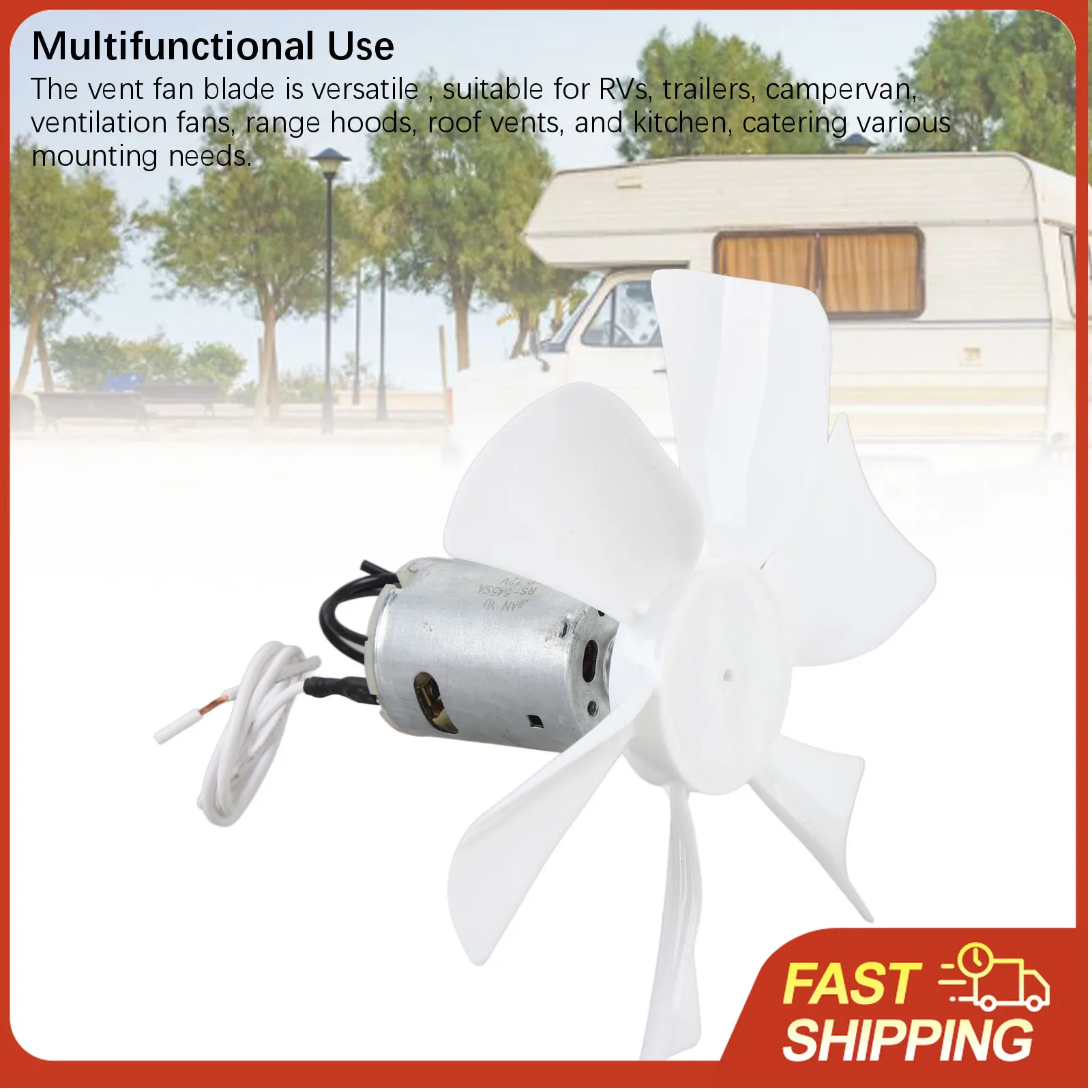 

6 Inch DC 12V RV Vent Fan Blade with Motor, Reversible for Trailer Campervan Roof Vent, Easy to Install Replacement