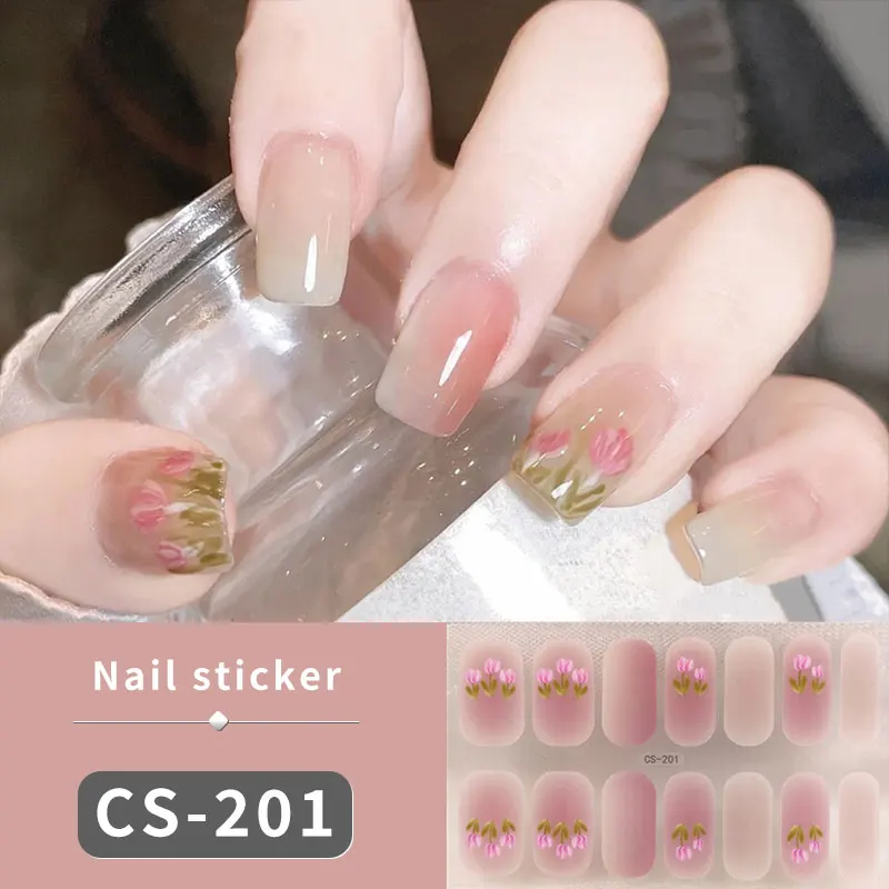 14 Tips Paars Glitter Bakken Gratis Gel Nagelstickers Bloemen Kleurverloop Zelfklevende Volledige Dekking Nagelwraps DIY Manicure Arts