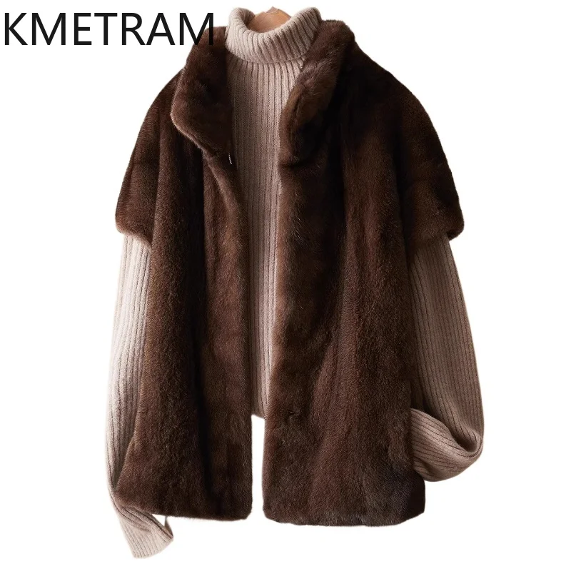 

KMETRAM 100% Whole Mink Fur Jacket Woman Short Sleeve Real Mink Fur Coat Winter New in Outerwears Women Clothing 2025 Fourrure