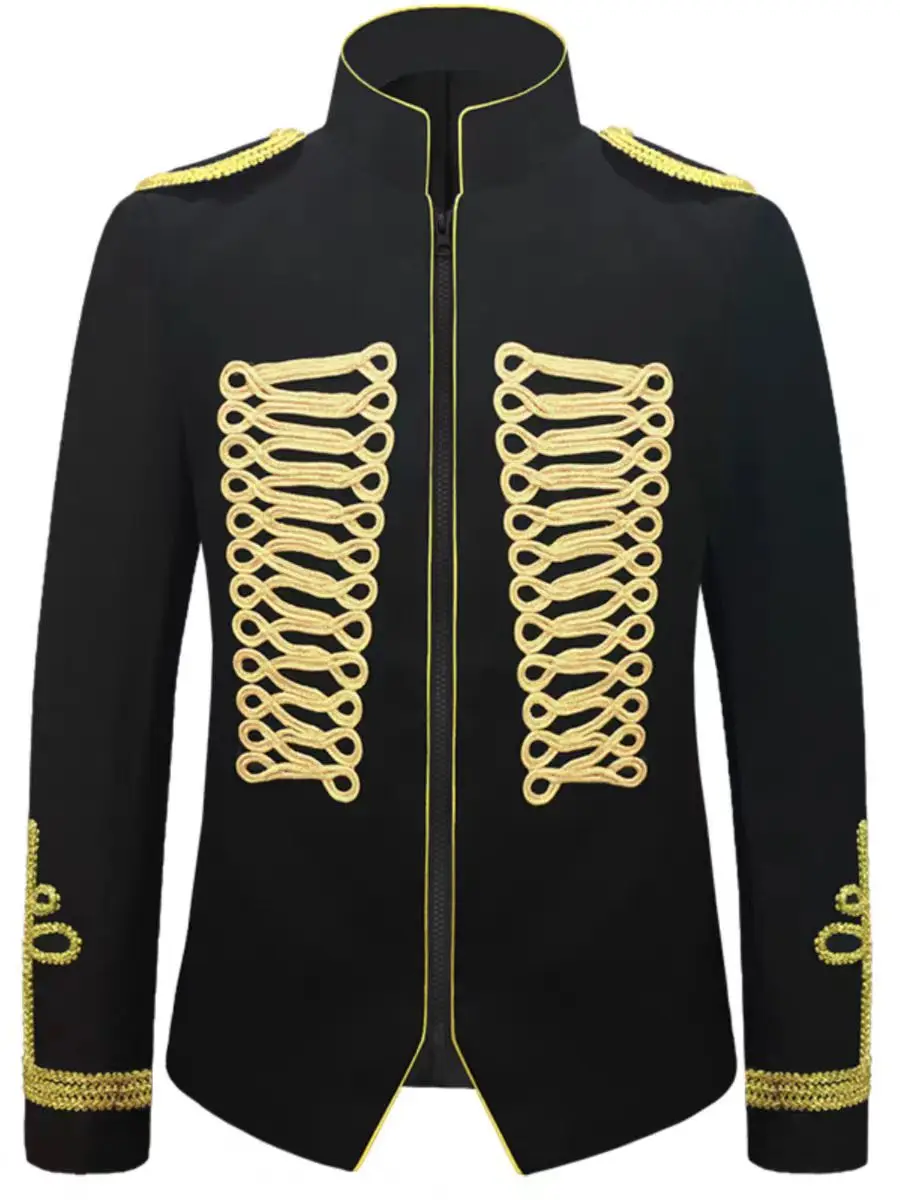 Chinese Style Gold Rope Lace Decoration Suit Jacket Wedding Host Stage Outfit Male Singer Performance Clothing Model Photo