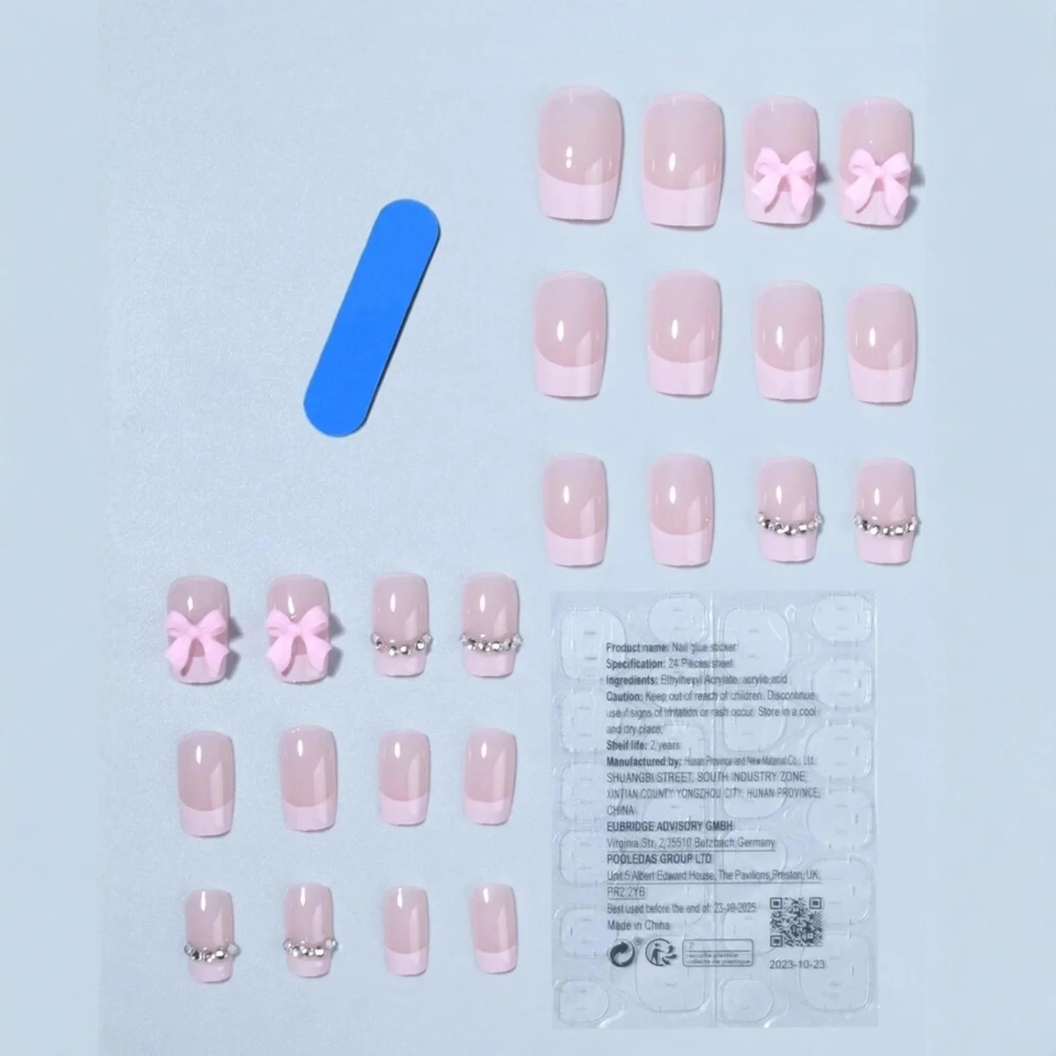 Black French Tips Fake Nails for Women Short Ballet Press On Nails Bowknot/Rhinestone Decor Full Cover Detachable False Nails