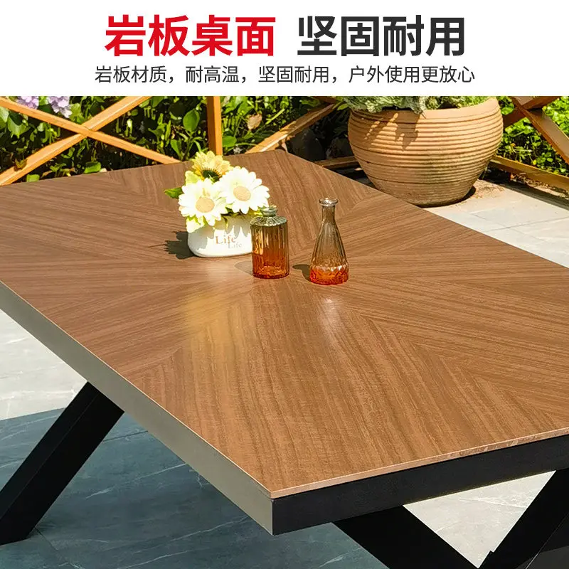 Outdoor tables and chairs courtyard leisure roof villa terrace small yard cast aluminum hotel community medieval rock slab dinin