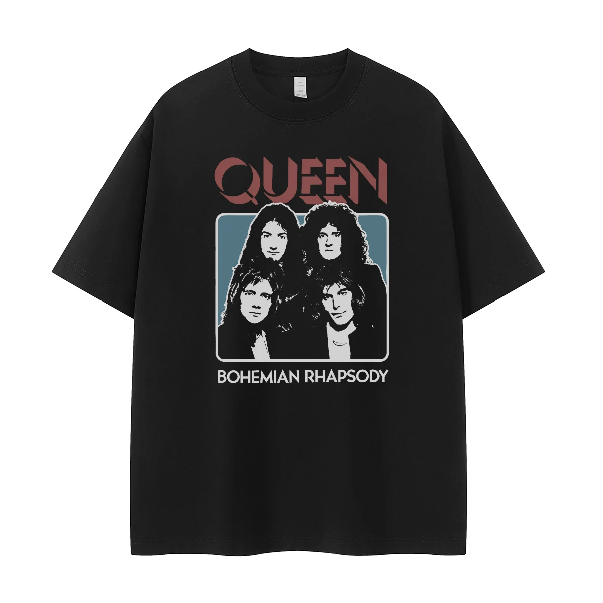 

Queen Queen Vintage Street Portrait Print Loose Rock Short Sleeve Men American Singer T-Shirt Women Cotton Round-neck Top