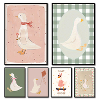 Pink Bow Goose Animal Canvas Print Silly Goose Nursery Wall Art Poster for Modern Living Room Kitchen Kindergarten Home Decor