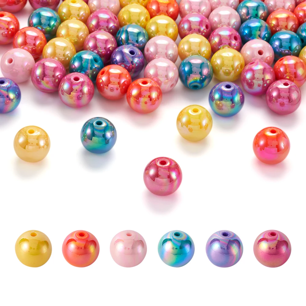 

500g 6/8/10/12/16/20mm Opaque Acrylic Beads, AB Color Plated, Round, Mixed Color