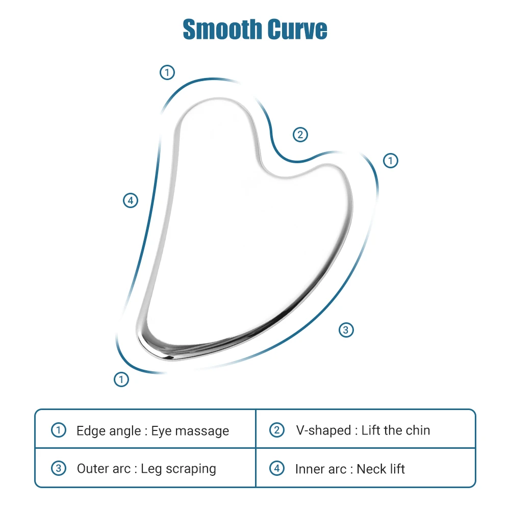 2/1 قطعة غوا شا الفولاذ المقاوم للصدأ الطبيعي مكشطة مدلك العناية بالوجه جواشا مجلس الوجه مدلك مجلس شكل قلب الجسم الاسترخاء #4