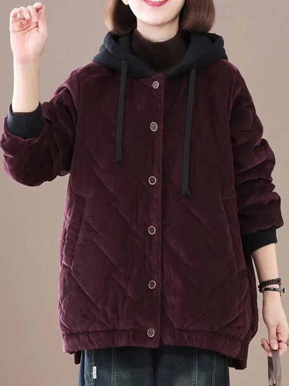 

Модное женское хлопковое бархатное пальто в стиле ретро с капюшоном, тонкая зимняя верхняя одежда, повседневная однотонная застежка на пуговицах