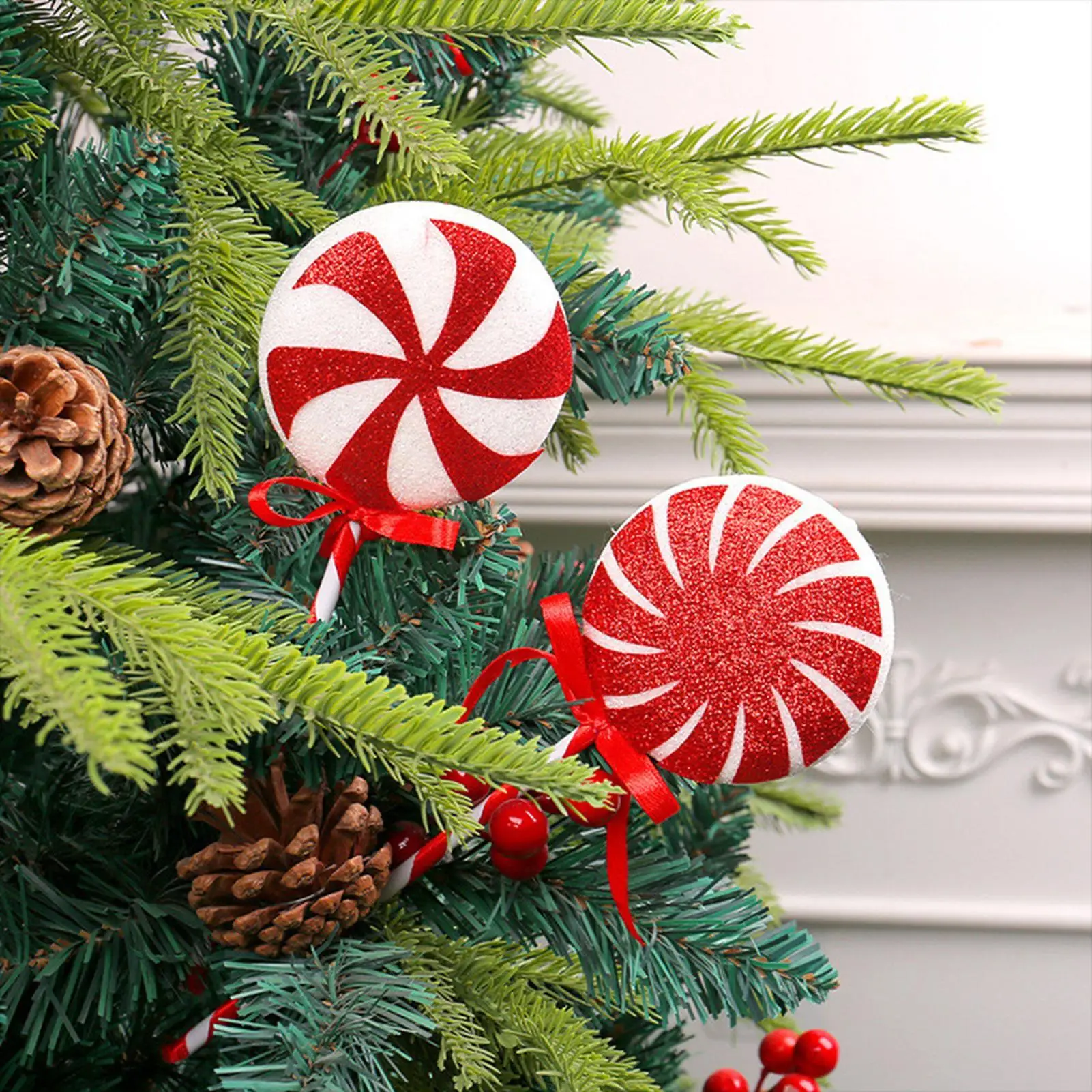 زينة شجرة عيد الميلاد المصاصة 4 عبوات من قصب الحلوى الرغوية باللون الأحمر والأبيض لشجرة عيد الميلاد وغرفة النوم والمنزل وحفلات الأعياد #4