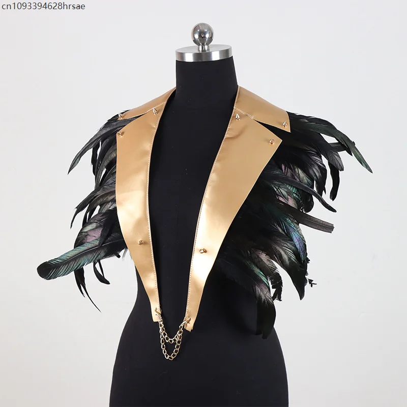 Mannen Punk Goth Feather Vest Cosplay Nachtclub Stage Performance Kostuum Dans Carnaval Party Vest Feather Outfit