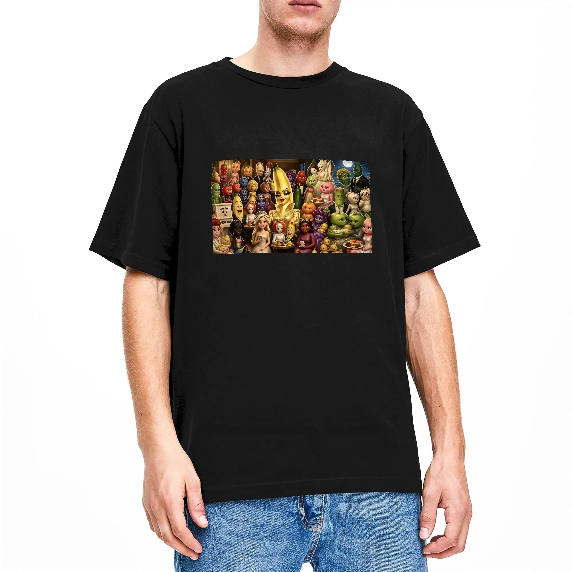Gold Banana Queen & Fruit Characters Men T Shirts  Vintage Tees Short Sleeve Round Neck T-Shirt Cotton Adult Clothes