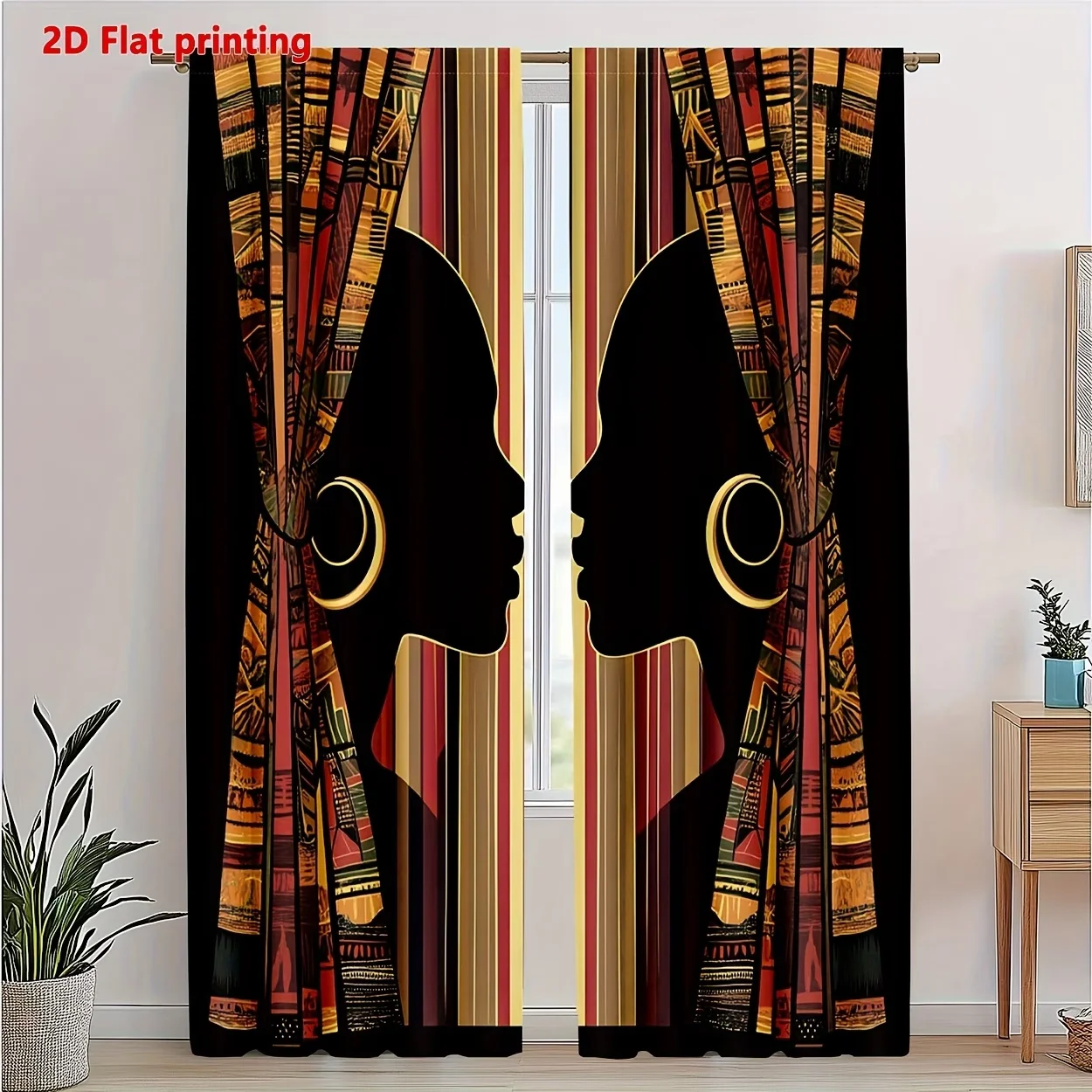 2pcs African female tribes  print curtains,suitable for bedroom,living room kitchen decoration,home decoration,window decoration