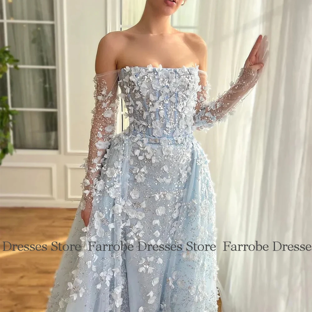 Exquisite Women\'s Evening Dresses 2025 A-line Organza Homecoming Dress Light Blue Off-the-shoulder Applique Party Gown Long