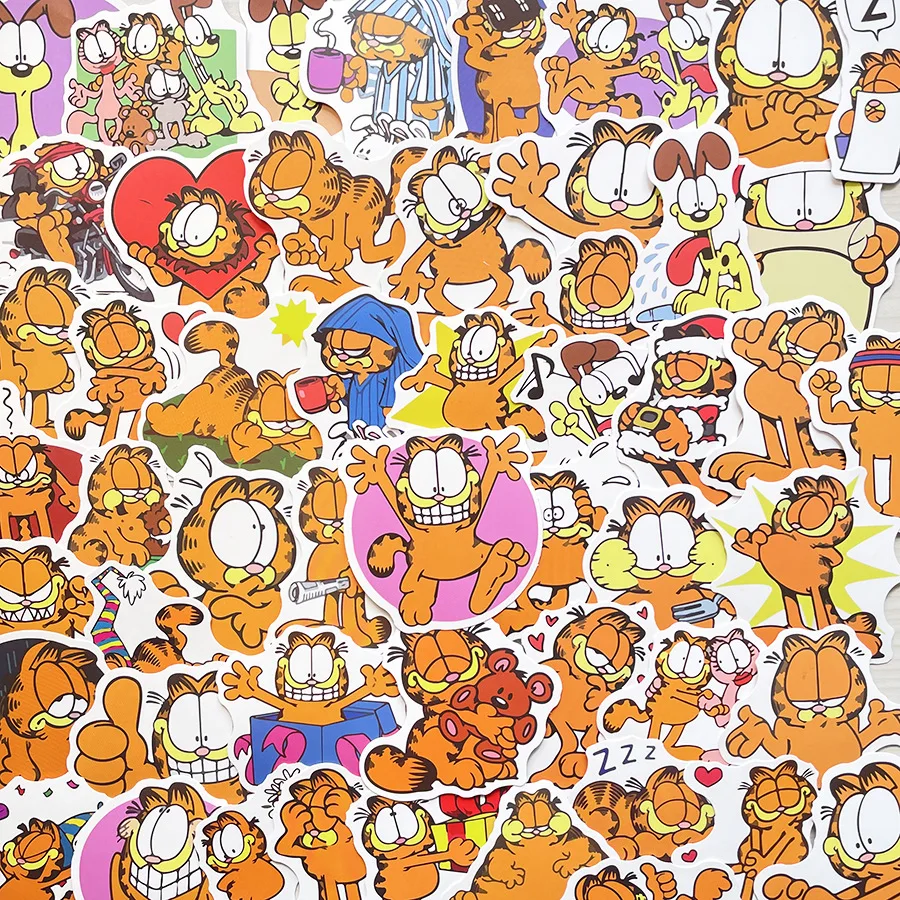 Autocollants réutilisables de dessins animés Disney Garfield pour enfants, autocollants de chat mignon, décalcomanie JEAnimal pour ordinateur portable et téléphone, jouet de scrapbooking, 50 feuilles