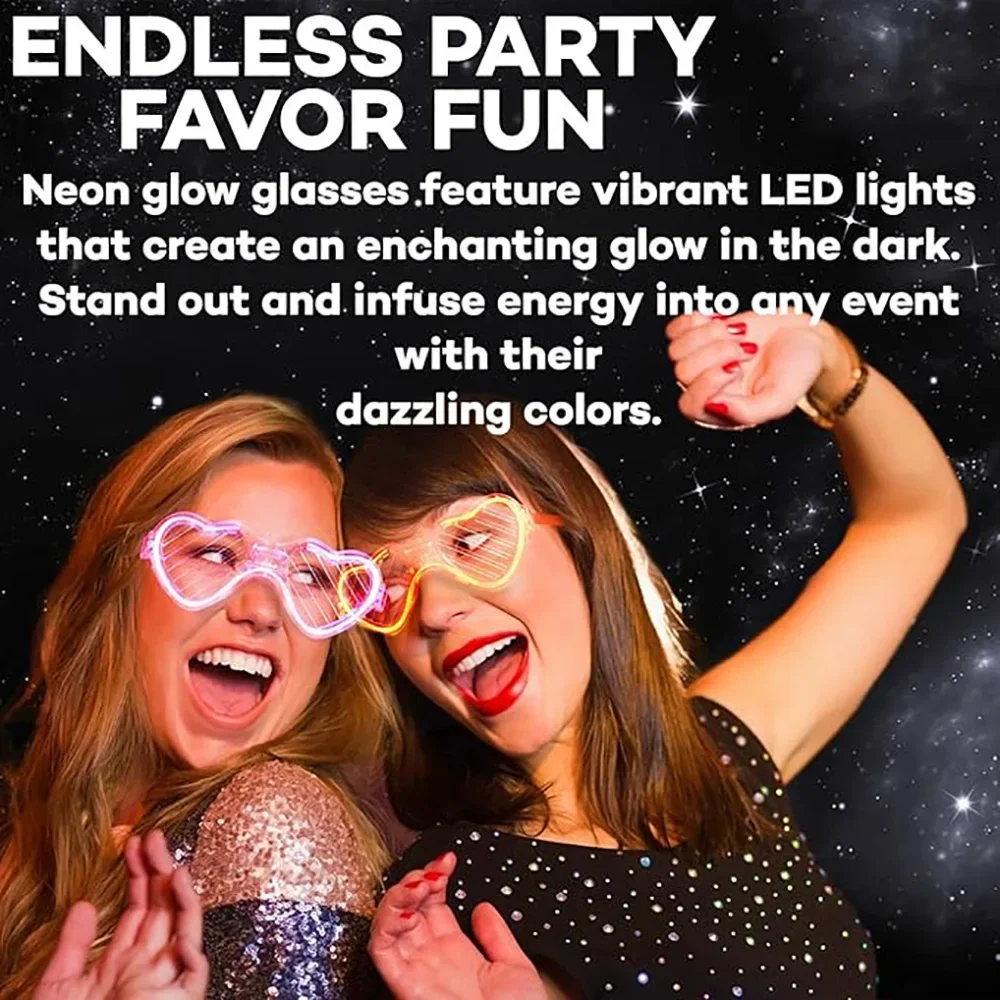 Bulk Light up Heart Shaped LED Glasses Glow in the Dark 5/10/20/30/50 Party Supplies for Birthday Wedding Favors