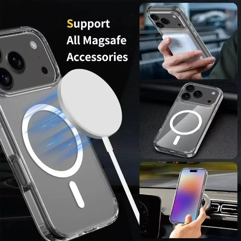 Transparent Acrylic Case for iPhone 17 Air 17 Pro Max Magnetic for Magsafe Wireless Charging Clear PC Cover for iPhone 17Pro