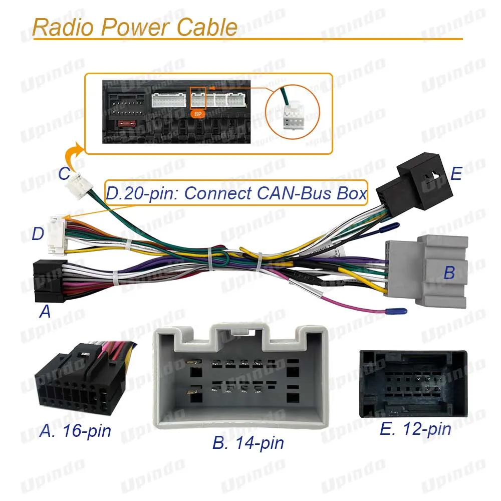 Car Radio Cable with CAN Bus Box Adapter Wiring Harness Power Connector for Ford Fiesta Android Head Unit