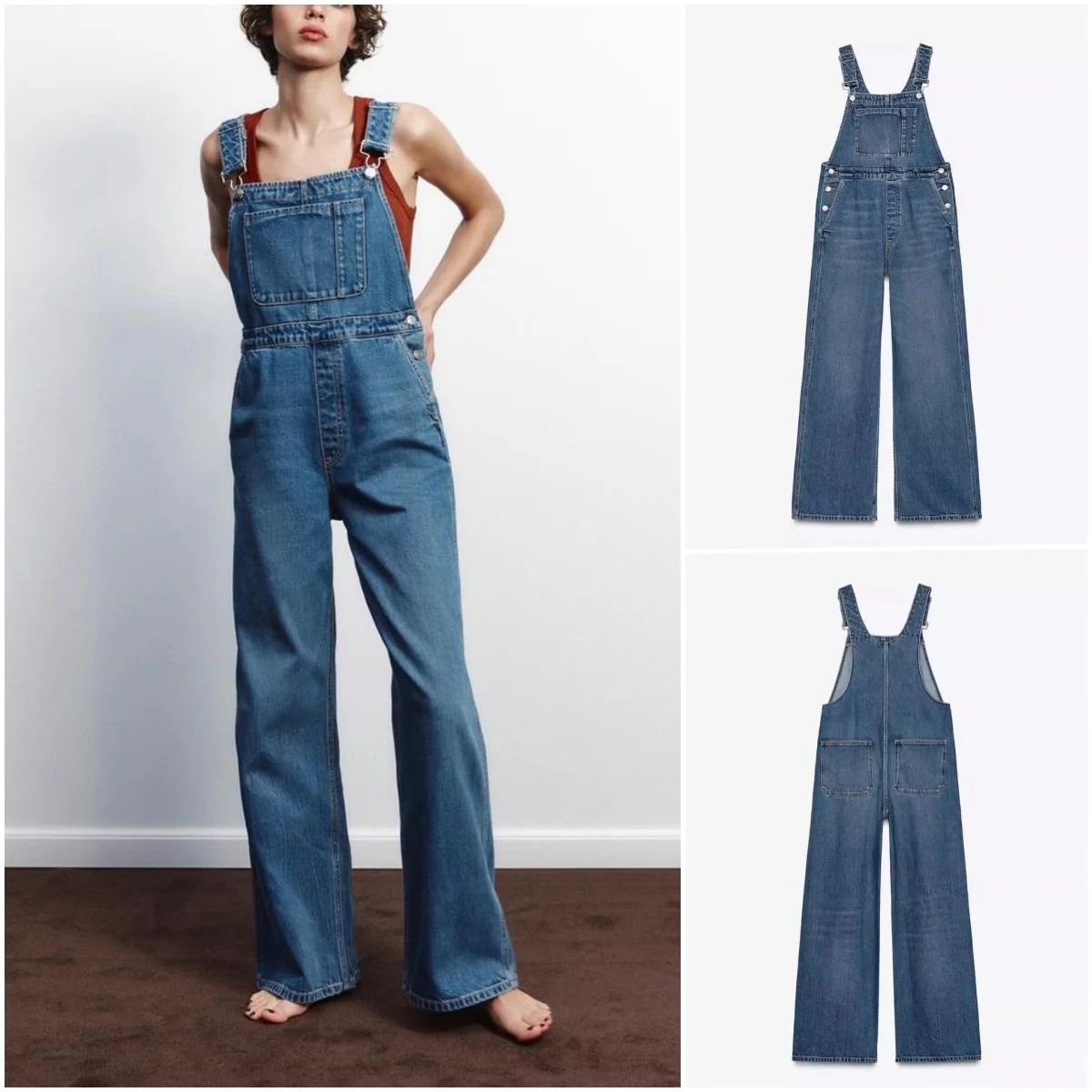 

Spring New Women's Casual Sle Long Straight Collar Denim Overalls ket Decoration High Waist Long Pants Commute Sle