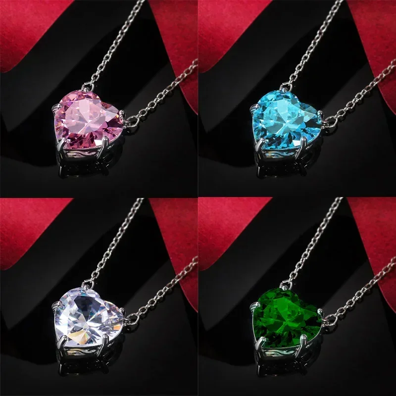 Huitan Hot Selling Big Crystal Heart Cubic Zirconia Pendant Necklace Women Romantic Bridal Wedding Simple Stylish