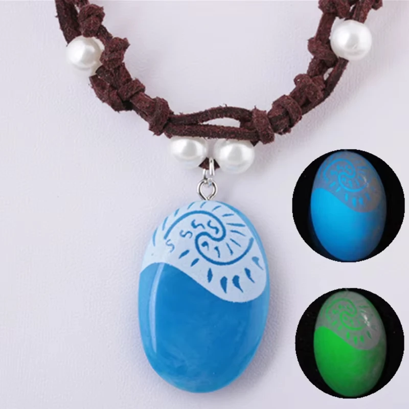 Anime Movie Princess Moana Necklace Cosplay Handmade Braided Leather Rope Luminous Pendant Women Girls Jewelry Props