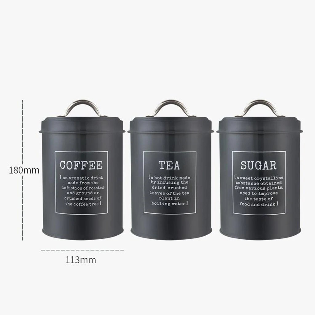 Set of 3 Metal Kitchen Food Coffee Sugar Tea Storage Tin Canister Jar Container with Lid for Kitchen Storage Canister