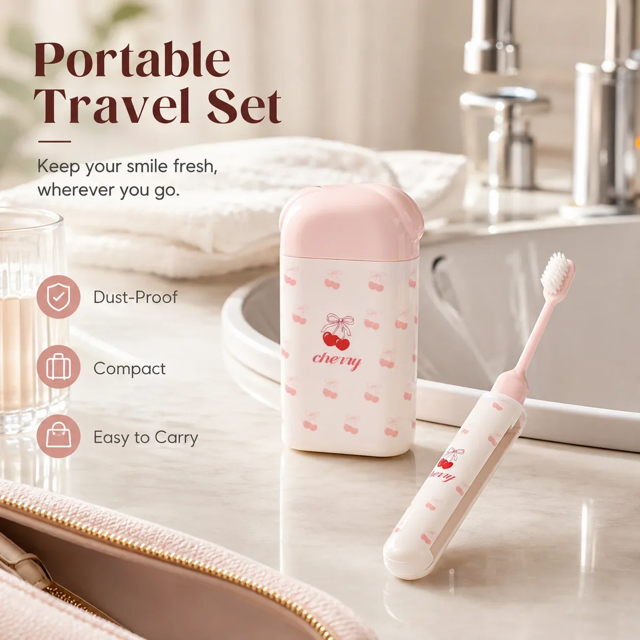 Multi-Functional Folding Toothbrush, Fine Soft Bristles with Anti-Dust Cap, Travel-Friendly Mini Toothbrush for Business Trips