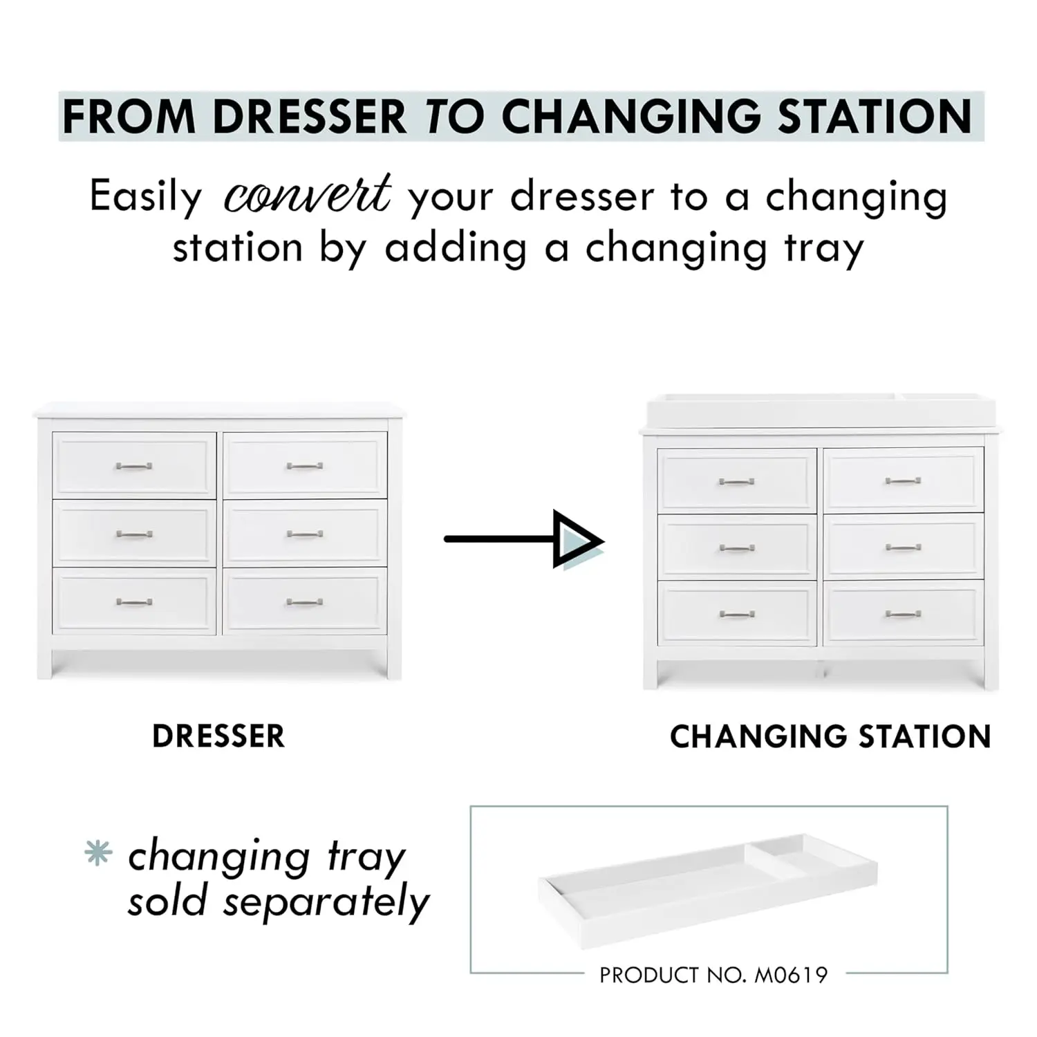 Charlie comò doppio a 6 cassetti in bianco