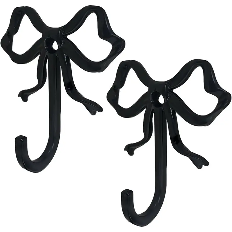 VEHO-Wall Mounted Bow Knot Hooks, 2 Pack Black Brass Functional Hooks Cast Iron Wall Towel Hooks